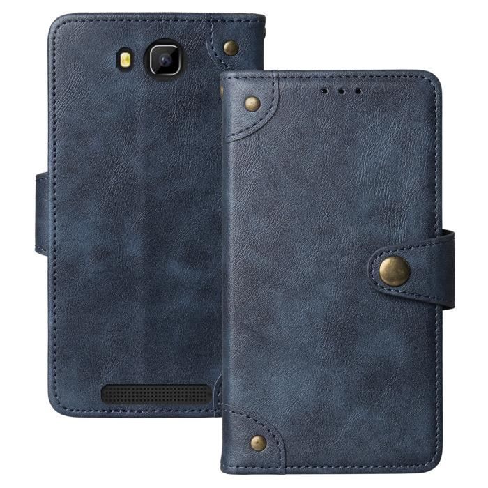 JYT Bleu Flip Premium Cuir Housse Coque Pour Logicom Le Fizz / Le Wave 4 inch Étui Couverture Case Protecteur Cover Antichoc