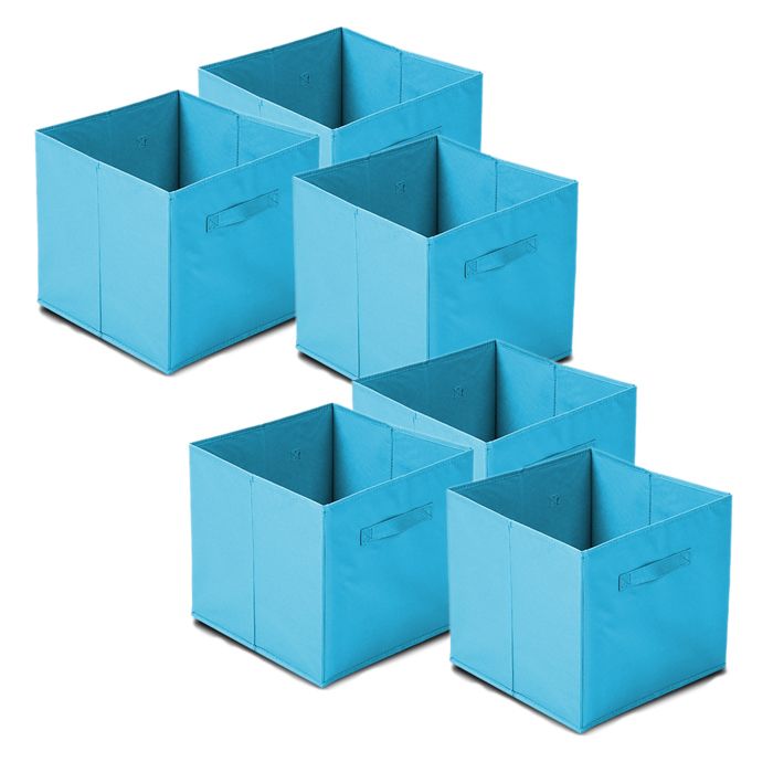 lot 6 cube de rangement pliable,coffre de rangement,boîte de rangement en tissu bleu - longueur 31 x profondeur 31 x hauteur 31 cm