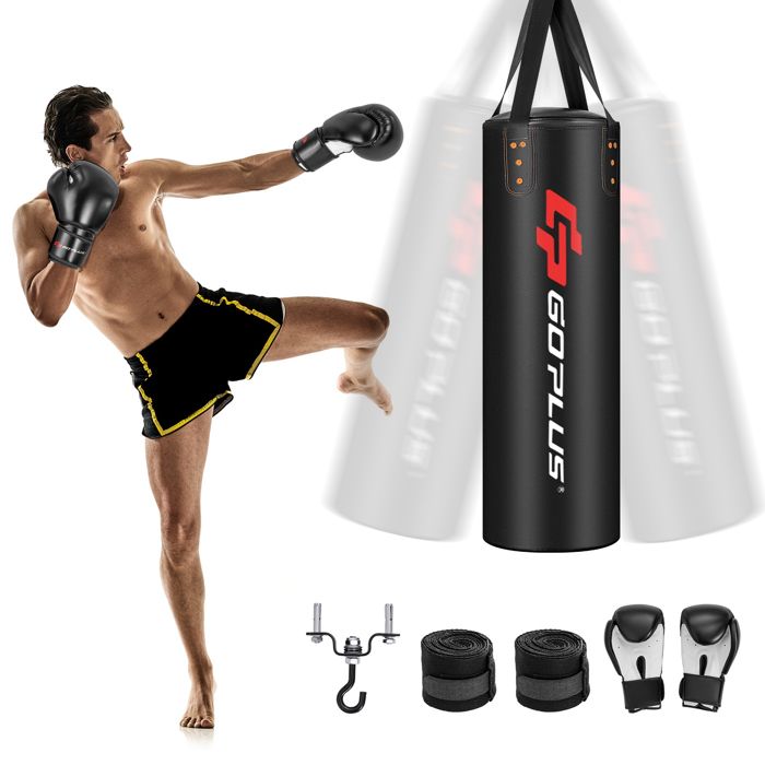 NZQXJXZ Sac De Boxe Suspendu Non Rempli – Kit Complet Avec Gants, Crochet, Balle Réaction Et Poignées – Cuir Microfibre Pour Kickboxing, MMA, Muay Thai – Idéal Pour Maison Ou Salle De Sport