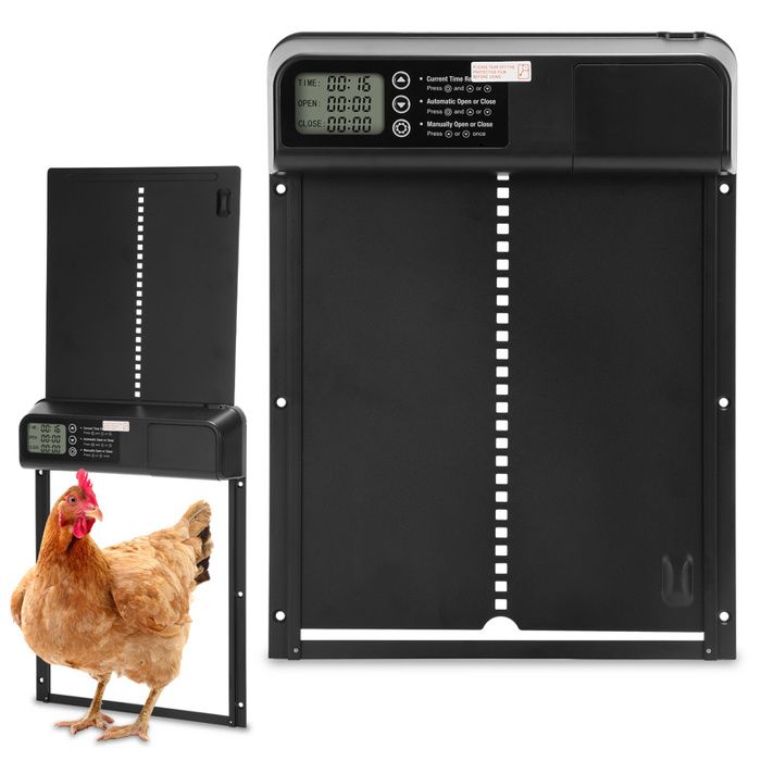 Eulenke Porte de poulailler automatique avec écran LCD étanche IPX4 protection anti-pincement 33x24.5cm noir