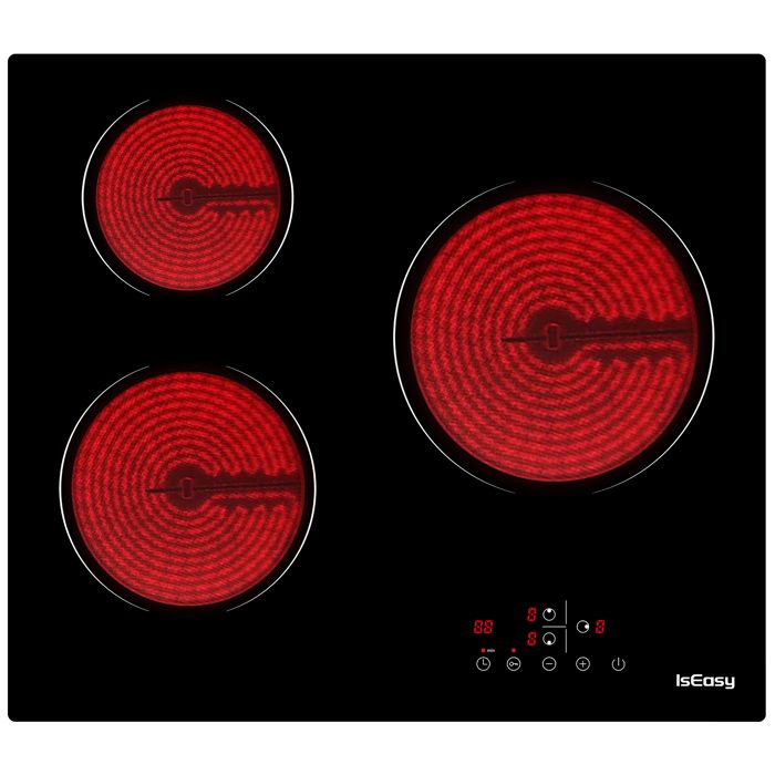 Plaque Vitrocéramique - ISEASY - 3 Feux - 5500W - Tactile - Encastrable 59x52 cm