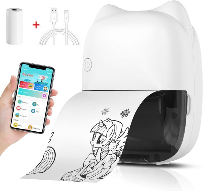 Mini Imprimante Thermique Portable - Impression Autocollants Photos - Bluetooth IOS Android - Noir