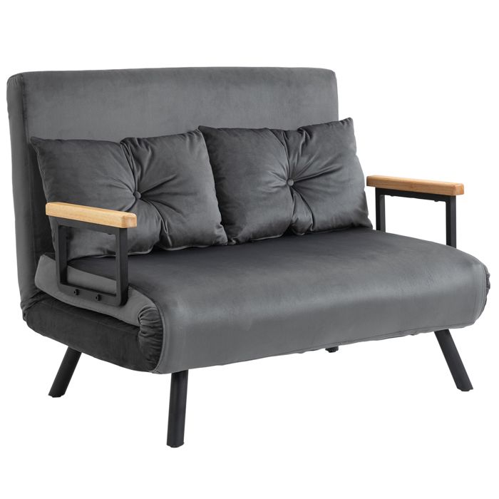 Canapé convertible 2 places - HOMCOM - dossier réglable sur 5 niveaux et 2 coussins rembourrés - pour salon chambre damis - gris