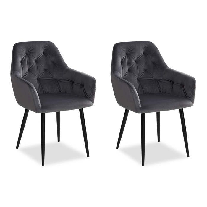 Lot de 2 chaises rembourrées en velours gris – Chaises de salle à manger élégantes avec accoudoirs et rembourrage moelleux Lot de 2 chaises rembourrées en velours gris – Chaises de salle à manger élégantes avec accoudoirs et rembourrage moelleux