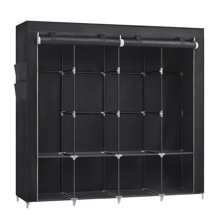 Armoire Chambre en Tissu 45 x 170 x 167 cm cm 4 Compartiments de Suspension abvec Étagères 4 Pochettes Grande Capacité Noir