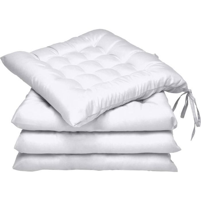 Coussin Chaise Jardin Lea - Lot de 4 – Coussin Exterieur Confortable et épais - 40x40x5 cm - Blanc