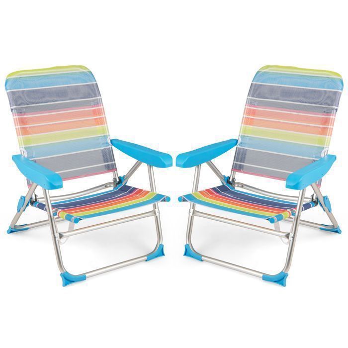 COSTWAY Lot de 2 Chaises de Jardin Extérieur Pliables 2 Places Inclinables sur 4 Positions Sangle de Transport Charge 150 kg