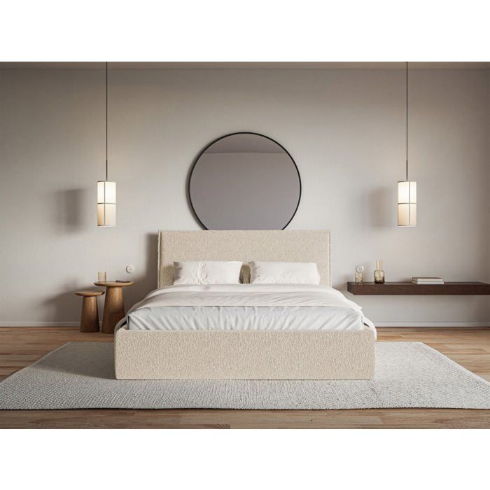 Lit tapissé - SOFTIE SLIM - 180×200 - avec coffre et sommier - chenille - beige clair Lit tapissé - SOFTIE SLIM - 180×200 - avec coffre et sommier - chenille - beige clair