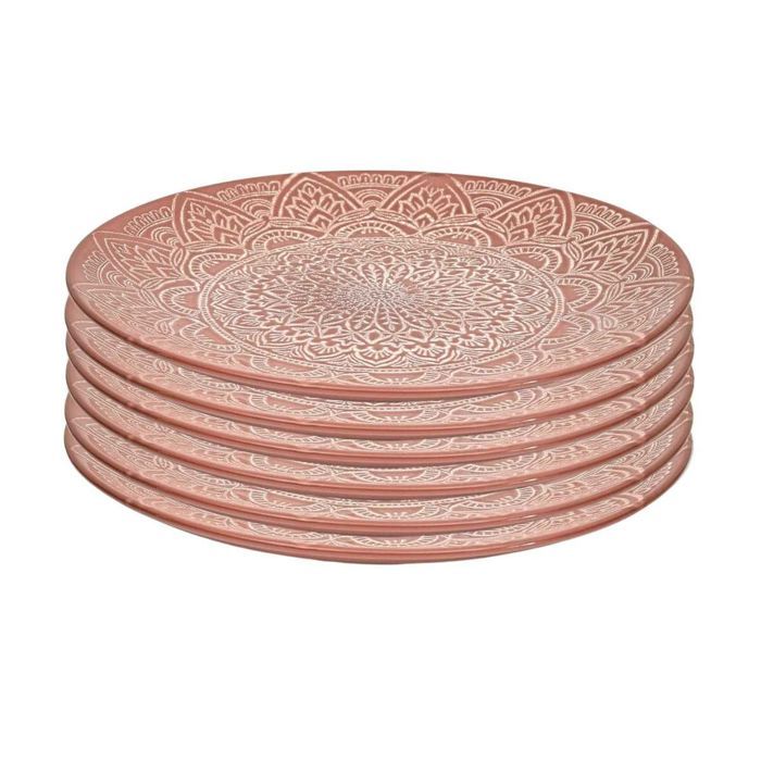 Set de 6 assiettes plates en céramique terracotta motif mandala (Ø27 cm) - AKKA