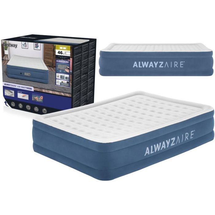 Matelas gonflable Bestway - 203 x 152 x 46 cm - Bleu/Blanc - Avec pompe USB intégrée (A&C)