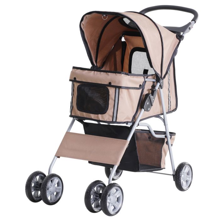 Meilleurs prix pour Plaque épaissiePoussette pour chien marron café Pet Stroller Jogger Remorque légère pliable & pratique