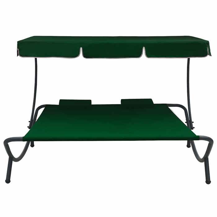 Lit de repos dextérieur - vidaxl - 200x180x135 cm - Vert - Avec auvent - 2 oreillers inclus - Tissu oxford
