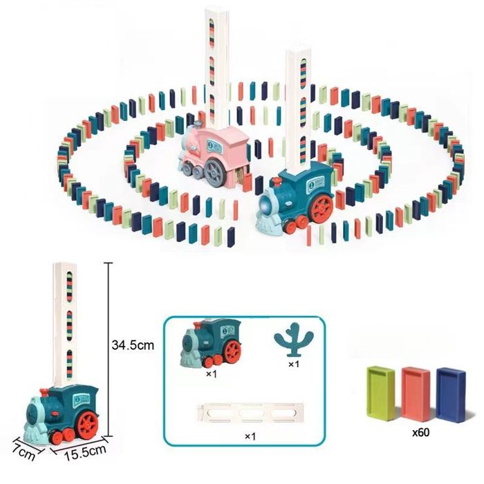 Train électrique domino son et lumière couleur bleue avec 60 dominos Train électrique domino son et lumière couleur bleue avec 60 dominos