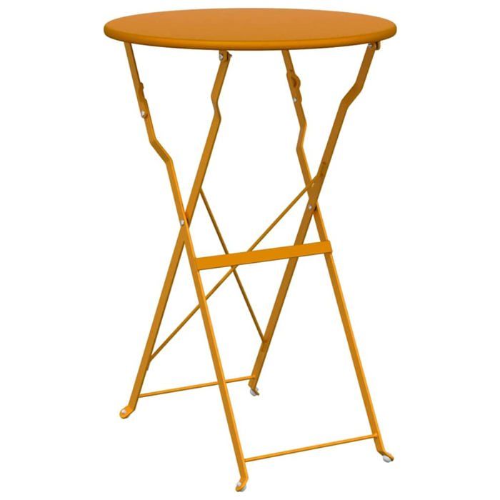 vidaXL Table de bistrot pliable Jaune moutarde Ø50x71 cm Acier revêtu de - vue 2