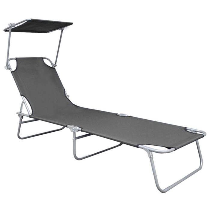 Chaise longue/Fauteuil long - CLARENCE® - Bain de Soleil simple - 1 PLACE - pliable avec auvent Gris Aluminium 78164