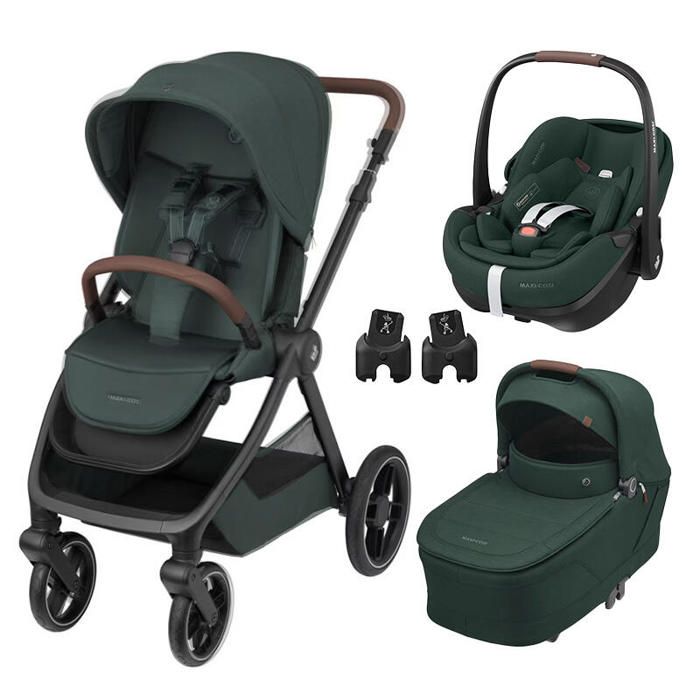 MAXI COSI - Poussette Trio Oxford + Siège auto Pebble 360 Pro 2 + Nacelle Sense Twillic Green