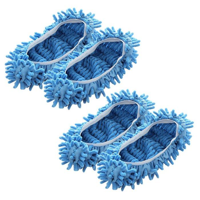 Lot de 2 housses de balai de nettoyage en microfibre pour usage domestique douces lavables et réutilisables (bleues).