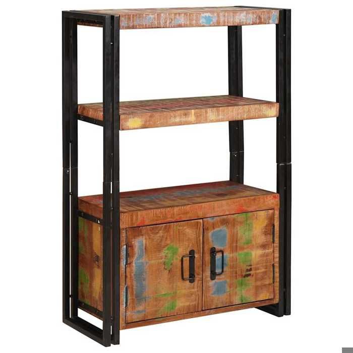 BEAU Bibliothèque de rangement - ZENCORE - Organisateur de Livre - Pour Séjour - avec portes - Marron Bois Recyclé Massif et Métal L