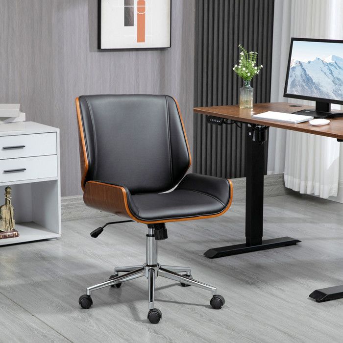 Chaise de bureau rétro chaise de bureau en bois réglable en hauteur pivotante et inclinable noire