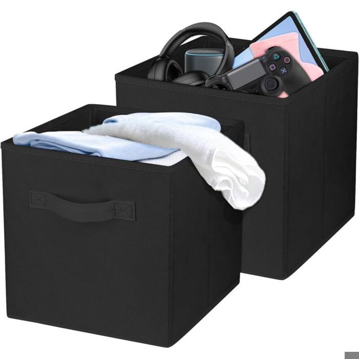 Lot 2 cubes rangement pliables noir 265 cm bacs durables pour placards étagères bureaux