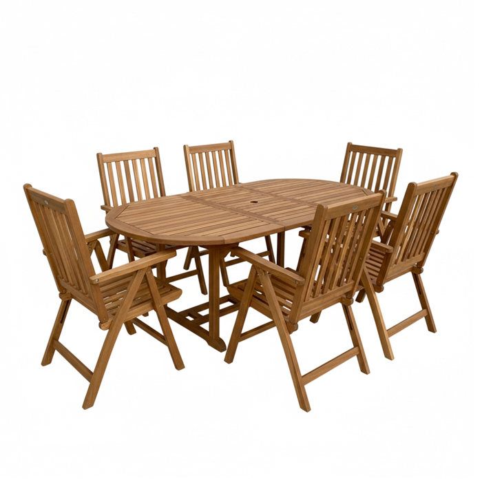 AXI Marzi/Nuria Ensemble de jardin 7 pièces - 6 personnes Table à manger en teck avec plateau ovale extensible Avec 6 chaises AXI Marzi/Nuria Ensemble de jardin 7 pièces - 6 personnes Table à manger en teck avec plateau ovale extensible Avec 6 chaises