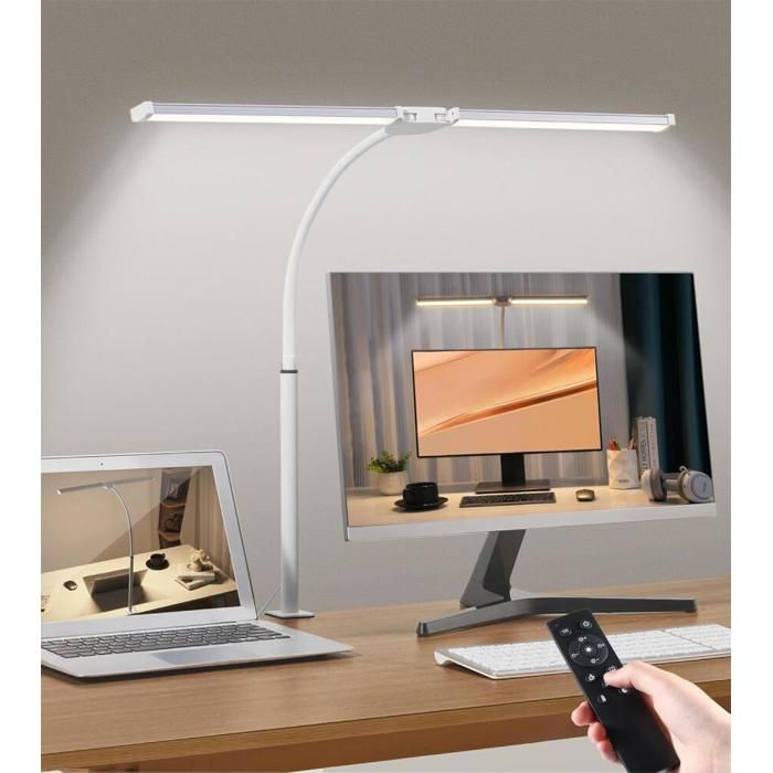 Lampe de Bureau LED- Double tête lampe bureau- 5 Modes de Couleur 5 Niveaux de Luminosité- lampen de table- Blanc Lampe de Bureau LED- Double tête lampe bureau- 5 Modes de Couleur 5 Niveaux de Luminosité- lampen de table- Blanc