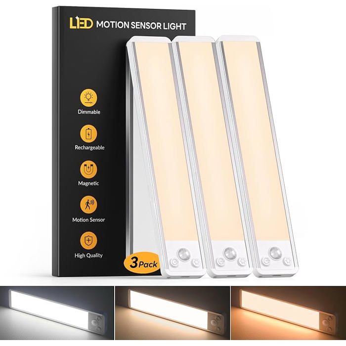 Lampes de Cuisine Sous Plac 20CM 3 Couleurs   Détecteur de Mouvement Dimmable et 20CM-Lot de 3 3-températures de Couleur