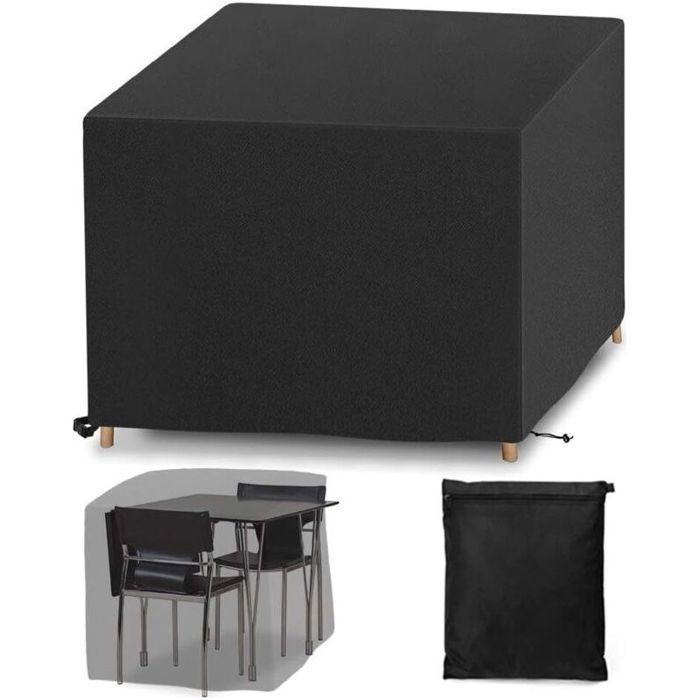 Housse de protection meubles – Oxford PVC étanche anti-UV avec cordons – pour salon de jardin extérieur – 126x126x74cm Noir