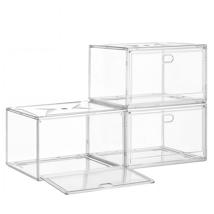 Boîtes à Chaussures Lot de 3 Empilable en Plastique Pointure 47 pour Entrée Blanc Boîtes à Chaussures Lot de 3 Empilable en Plastique Pointure 47 pour Entrée Blanc