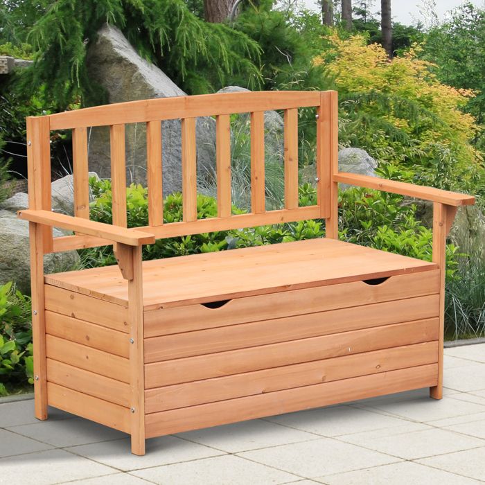 Banc de jardin 2 places avec coffre de rangement en bois