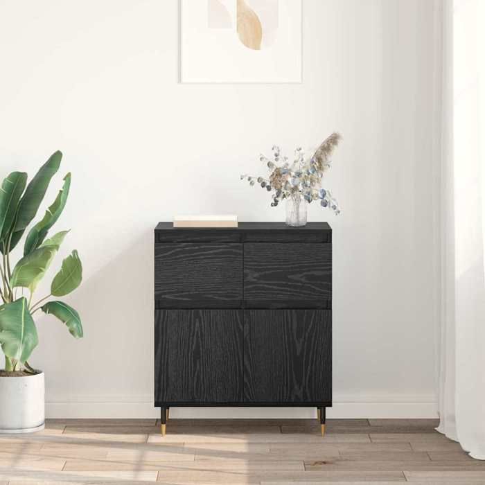 Noir Commode Salon CHIC Buffet bas/Cabinet 1 PC Chêne noir 60x35x70 cm Bois dingénierie et fer N15859