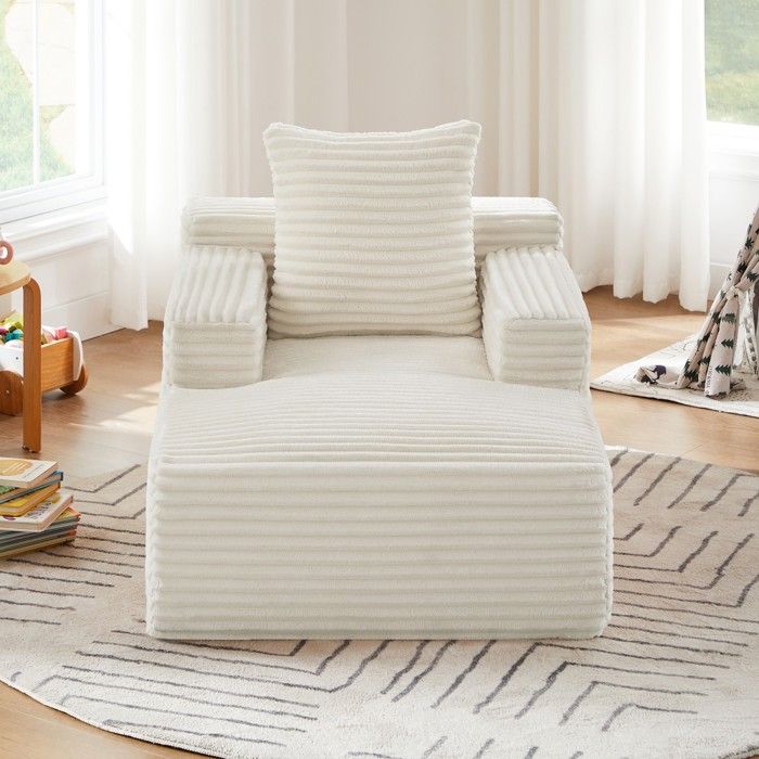 Méridienne beige en velours côtelé 81x117x50cm canapé sans‑assemblage fauteuil de relaxation pour salon bureau appartement Méridienne beige en velours côtelé 81x117x50cm canapé sans‑assemblage fauteuil de relaxation pour salon bureau appartement