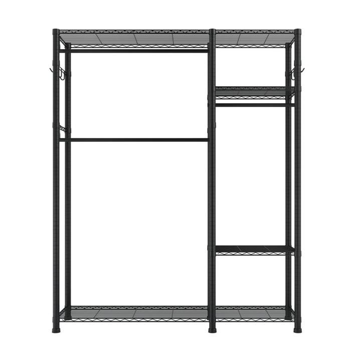 Rangement optimisé - portant à vêtements avec 6 étagères réglables 3 tringles et cadre en acier au carbone
