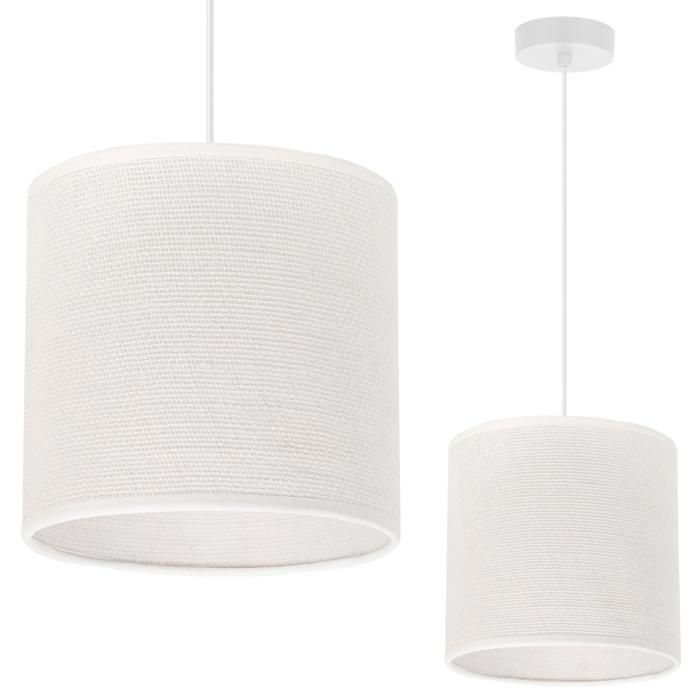 Suspension en jute blanc monobloc abat-jour blanc douille E27 de 15 cm