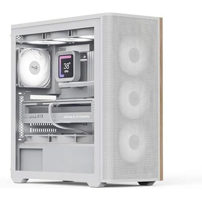 AeroCool Boîtier de tour intermédiaire D501A façade en maille accentuée en bois support de radiateur de 360 mm 11 emplacements