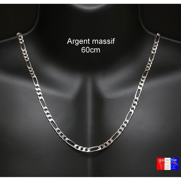 Chaine figaro 60cm x 5mm homme en argent rhodié avec boite ARGENT