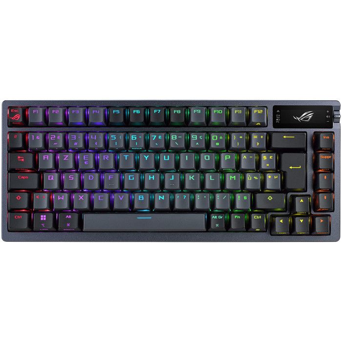 ASUS ROG Azoth 75 Wireless DIY Custom Gaming Keyboard OLED Display Gaasket Mount Three Layer Dampening Hot Swappable Pre lubed ROG NX Switches & Keyboard Stabilizers PBT Keycaps RGB
