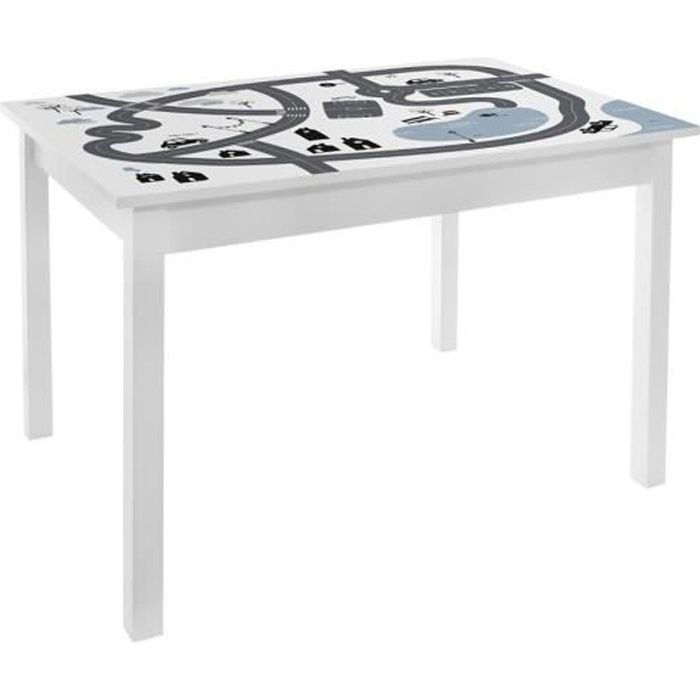table enfant imprimé circuit de voiture - atmosphera - bois blanc - l 77 x p 55 x h 48 cm