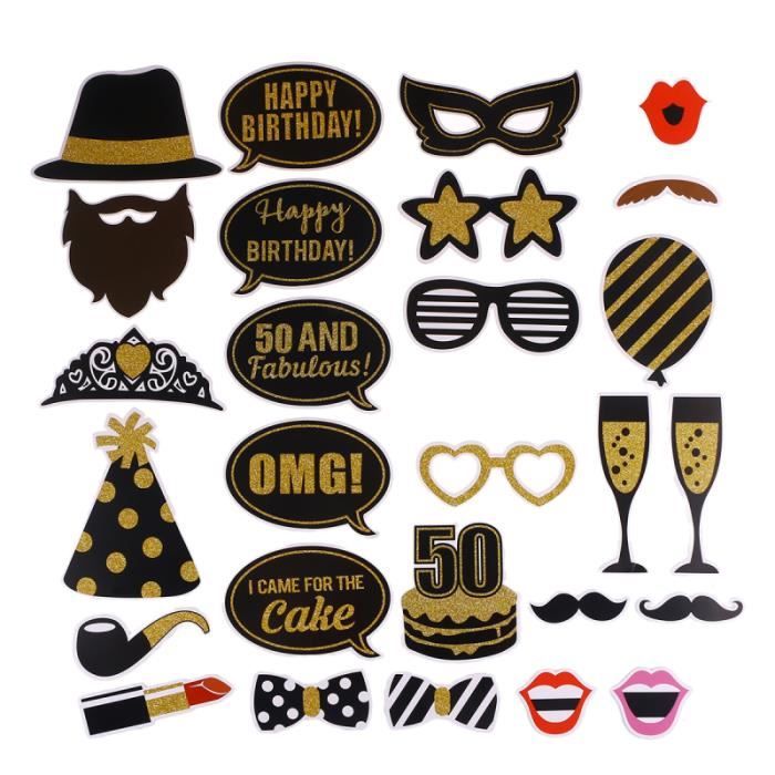 27pcs Creative 50 Ans Anniversaire Photo Props Kit Drôle Papier Masque Diy Selfie Props Accessoires