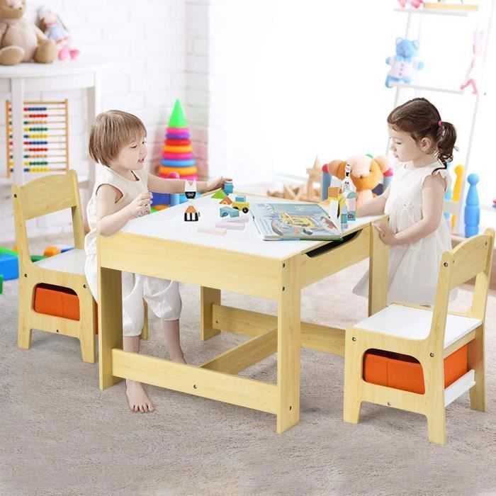 GOPLUS Ensemble Table et 2 Chaises pour EnfantsTable Double Face-Tableau Noir Chaises avec 2 Boîtes de Rangement Table de Dessin