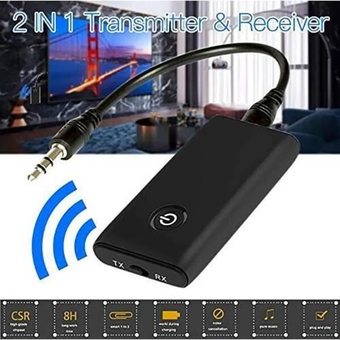 O Type Émetteur Bluetooth 2 en 1 émetteur Bluetooth 5.0 récepteur Adaptateur sans Fil 3,5 mm à Faible Latence pour systèmes de sonorisation pour la Maison et la Voiture 