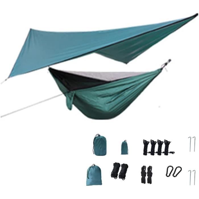 Hamac Camping Double Moustiquaire – 210T Nylon, Imperméable, 200 Kg, Pour Rando, Avec Sangles Et Bâche