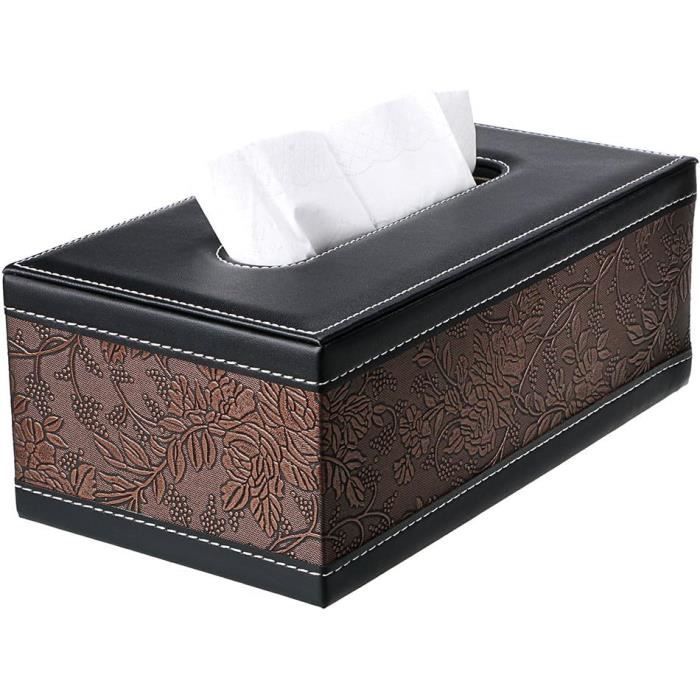 Boîte à Mouchoirs En Cuir Avec Rangement - Organisateur Pour Télécommande, Bureau, Maison Ou Voiture - Noir