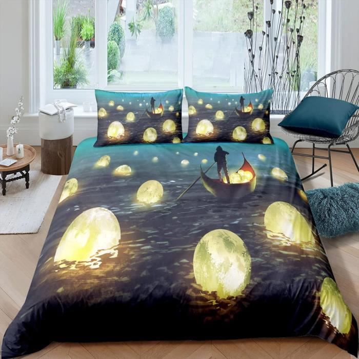 Housse De Couette 220x240 Cm Thème Pêche – Microfibre Douce, 2 Taies 65x65 Cm – Pour Lit 2 Personnes, Adulte Ou Enfant
