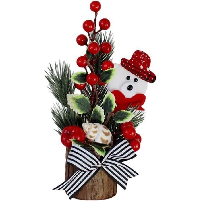 Mini Sapin De Noël Artificiel 30 Cm - Avec Pot En Bois, Décorations Neige Et Baies Rouges, Pour Table Ou Déco D'intérieur