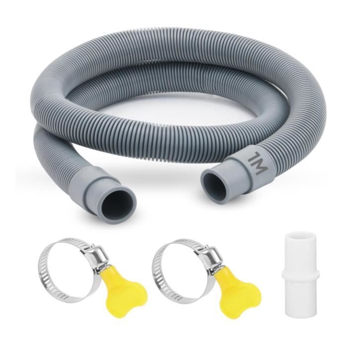Rallonge de tuyau de vidange - 1 m - Pour machine à laver et lave-vaisselle - Avec raccord de tuyau et colliers de serrage - 20 mm