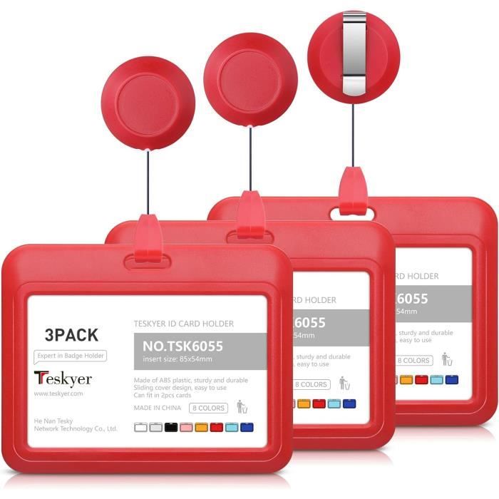 Lot De 3 Porte-Badges Rétractables Avec Double Porte-Carte – Cordon 66 Cm, Clip, Transparent