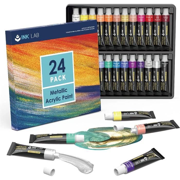 Peinture Acrylique Métallique 24 Tubes 12ml Couleurs Brillantes Kit de Peinture  Acrylique Métalliques pour Peinture sur Toile [31] - Cdiscount Beaux-Arts  et Loisirs créatifs