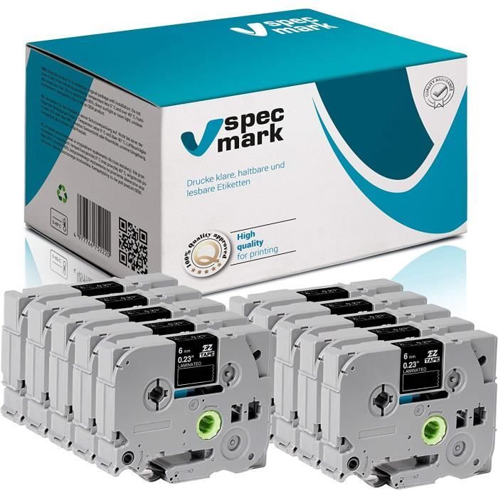 AJW-Specmark Ruban TZe-315 6 mm x 8 m Ensemble x 10 Pcs Ruban Blanc Sur ...