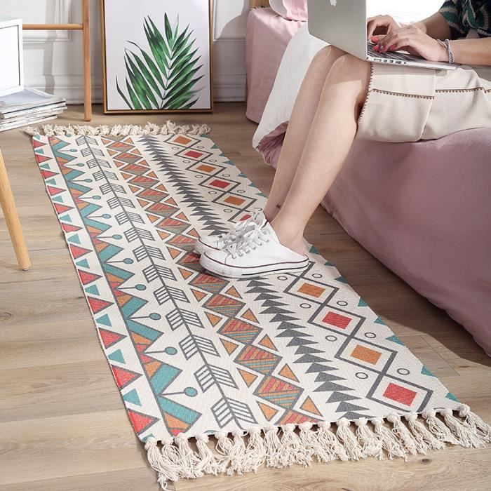 tapis de salon 60 150cm coton tapis tisse decoration de salon de chambre achat vente tapis de couloir cdiscount